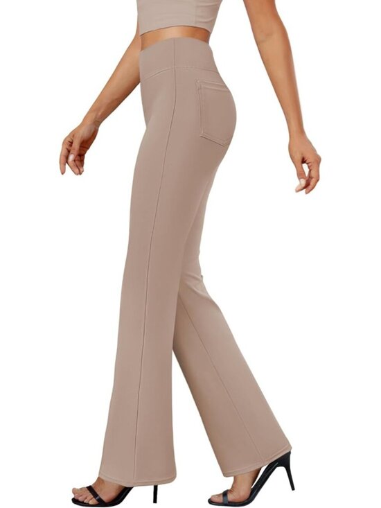 Pants - Women's Light Coffee High Waist Stretchy Casual Elastic Bootcut Dress Pants